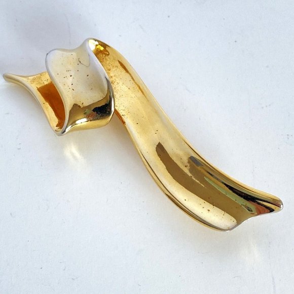 1996 Avon Golden Ribbon Polished Gold Tone Brooch Pin 3in - Picture 3 of 9